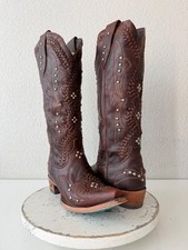 Lane COSSETTE Cognac Brown Cowboy Boots Womens 8.5 Western Cowgirl Tall Snip Toe picture