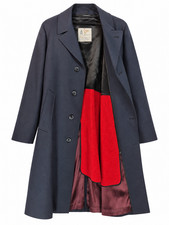 Vintage London Fog Maincoats 46R Long Coat Dark Navy Red Liner USA Union Made picture