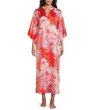 N by Natori Flourish Satin Fliral 3/4 Sleeve Mandarin Collar Caftan Sz Large NWT picture
