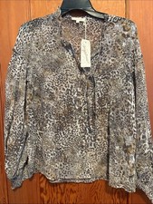 Mystree Brown and Grey Animal Print Tie-Neck Blouse picture