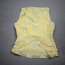 Anthropologie Odille Shirt Womens 2 Yellow Silk Metallic Blend Floral Ruffle picture