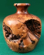 Vtg Hand Turned Burl Wood Weed Pot Vase Live Edge Organic Bud Vessel Glass Inser picture