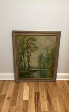 Vintage Forest Landscape Framed Print Art Lithography A.D. Greer, Lake Scenery picture