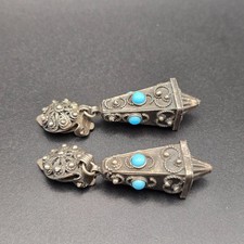 Vintage Etruscan High Grade Continental Silver Filigree 4-Side Pyramid Earrings picture