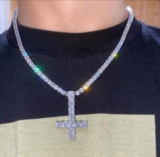 Upside Down Cross Pendant Necklace Iced Out Tennis Chain picture