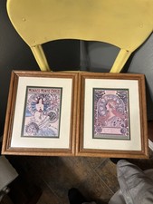 RARE Alphonse Mucha La Plume Monaco Monte Carlo Framed Prints 1994 Portal Pair picture