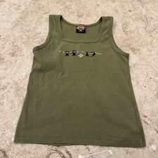 Vintage Harley Davisons Cropped Tank Top Womens XL Army Green Michigan picture