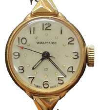 VINTAGE WALTHAM 17 JEWELS T SWISS MADE T WRISTWATCH CREAM-COLORED DIAL WATCH picture