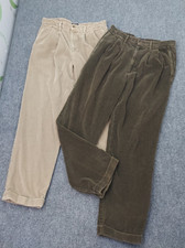 Lot 2 Vtg DOCKERS corduroy Pants Mens 33x32 Tan Olive Pleated Cuff Wide Wale Y2K picture