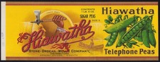 HIAWATHA antique can label PEAS Duluth, MN Calvert Litho file sample 1923 picture