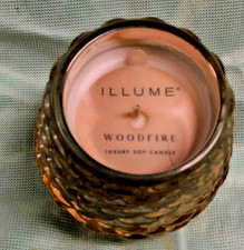 ILLUME LUXURY SOY CANDLE GIFT WOODFIRE SCENT VOTIVE SIZE PINECONE GLASS NEW picture