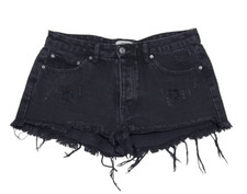 Forever 21 Womens Black Distressed Denim Cut Off Shorts Mid Rise Size 30 NWT picture