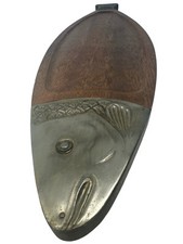 RARE 1960’s MCM Fish Platter Teak Pewter Serving Board Japan 26.5” MINT w/BOX picture
