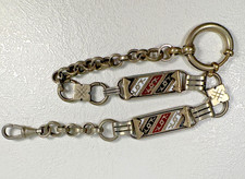Antique 19th Century Jakob Bengel Nickel Silver Enamel Pocket Watch Chain 10.6