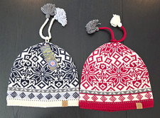 A Set of Two New Icewear Iceland Holmenkollen Fair Isle Knit Wool Hats-Red Black picture