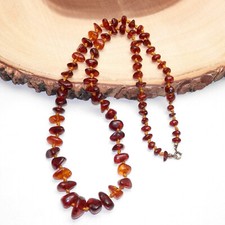 VINTAGE NATURAL HONEY BALTIC AMBER BEADED KNOTTED NECKLACE 28.5 INCHES LONG picture