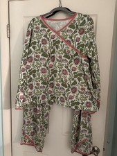 Garnet Hill Asian Wrap Long-Sleeve Woman’s Pajamas, XL  Pink & Green Floral  picture