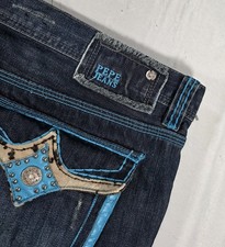 VTG Pepe Jeans Y2K Baggy Embellished Jeans Grunge Sleeze Streetwear Men 44x28 picture