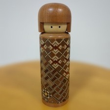 Hakone Yosegi Marquetry Kokeshi Shaped Toothpick Holder Japanese Craft 12cm picture