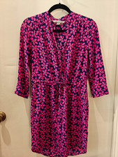 Diane von Furstenberg Women’s Sz 2 Freya Dress (Pink/Navy) w/ Ghost Print Error picture
