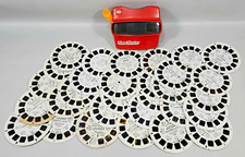 Vintage View-Master 3D Red Viewer & 30 Reels Lot | Batman Mickey Jurassic Park picture