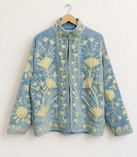 Handmade Velvet Suzani Jacket | Blue Floral Embroidered Boho Coat  picture
