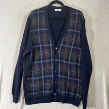 Gran Sasso 100% Virgin Wool V-Neck Sweater Cardigan Plaid Blue 56 Italy Luxury picture