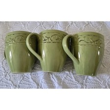Pier One Pier 1 Imports Coffee Tea Mug Antique Floral Mint Green Set 3 Stoneware picture