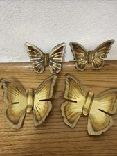 Vintage MCM Brass Metal Butterflies Homco Wall Decor Set Of 4 picture