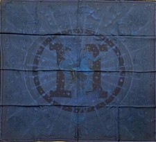 Hermes Scarf C'est la Fete Double Face 90 cm silk navy skull Carre 029 picture