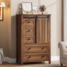 5-Drawer Farmhouse Entryway Cabinet with Sliding Barn Door & Adjustable Shelf picture