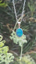Australian Doublet Opal Pendant 925 Sterling Silver 12x9mm Genuine Blue Green picture