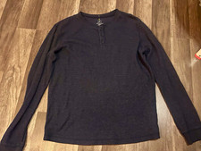 George Men's Black Long Sleeve Henley T-Shirt Cotton Knit Button Size L picture