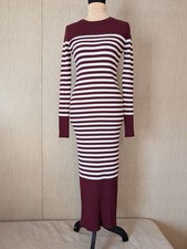 Ribbed Burgundy and White Striped Long Sleeve Maxi Dress picture
