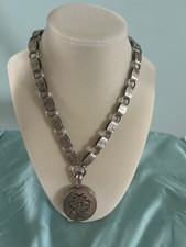 Antique 1880's Victorian Book Chain Collar & Monogrammed Oval Locket Neckl 925 picture