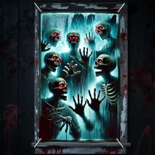 Nuxovilar Halloween Window Decorations, Multiple Red - Eyed Skulls Clawing Ha... picture