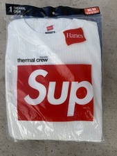 Supreme Hanes Thermal Crew 1 Pack FW18 Natural M 38-40 picture