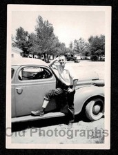 CAR HANDSOME YOUNG MAN SHOWING SOME LEG SEXY OLD/VINTAGE PHOTO- J736 picture