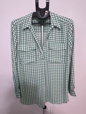 Ann Taylor Loft Women's Long Sleeve Blouse, Size XL , Light Green Plaid Pattern picture