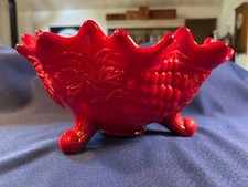 Fenton Mandarin Red Slag Carnival Glass Grape & Cable Footed Bowl picture
