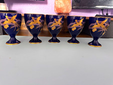 Vintage Set of 5 Koransha Japan Cobalt Blue Gold Phoenix Porcelain Goblets-Rare picture
