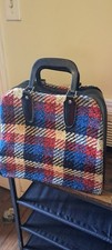 Vintage Bowling Bag, Funky Plaid Carpet Bag with Shiny Black Patent Pleather, Re picture