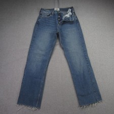 Zara TRF Jeans Womens 2 Blue High Rise Straight Leg Button Fly Frayed Hem picture
