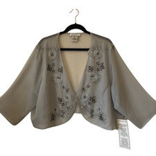 NEW Roaman’s Sheer Gray Appliique, Beaded Bolero Jkt Sz 26W Old Money, Ethereal picture