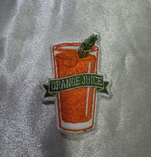 Orange Juice Vintage Glass Pine Garnish Iron On Embroidered Patch Folk Brunch picture