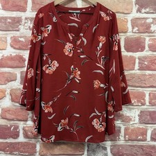 Anthropologie Daniel Rainn Top Womens 2X Rust Red Brown Garden Floral Shirt picture