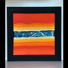 Small Framed Abstract Painting Wall Art Orange And Blue 6