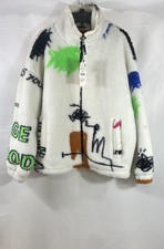 Zara Men's White Multicolor Abstract Graffiti Sherpa Fleece Jacket Sz S-M NWT picture