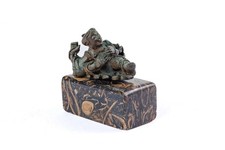 Miniature Indian Bronze Reclining Bala Krishna Sculpture on Marble Base picture