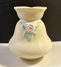 Vintage Weller Art Pottery Rose Bouquet Drape Vase F-1 Matte Cream Pastel 1930s picture